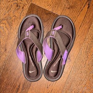 Nike Brown and Purple comfort memory foam sandals